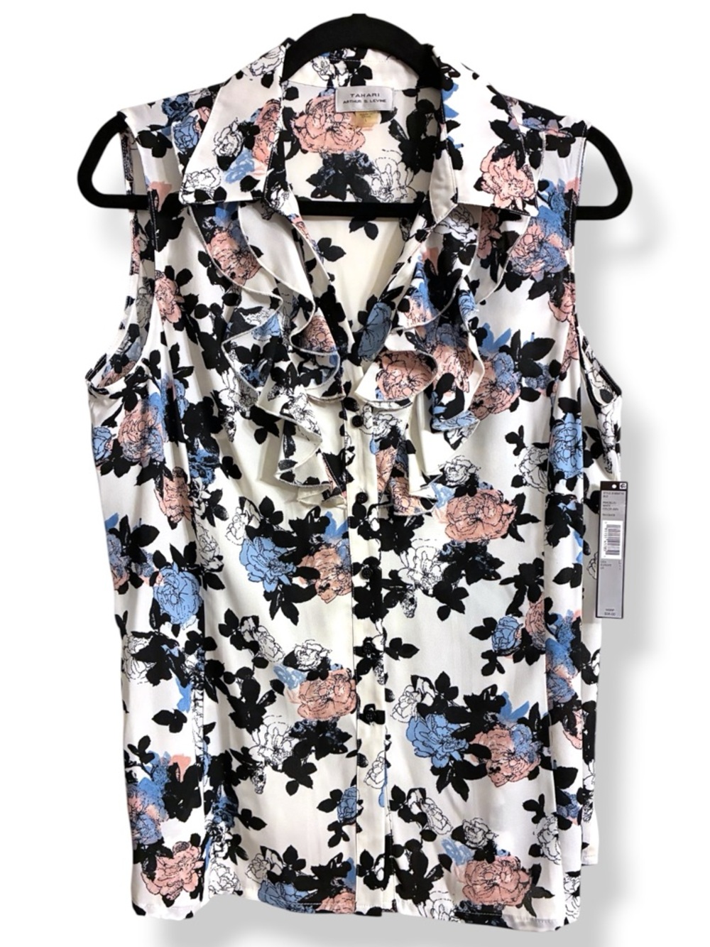 🌸 Tahari Arthur S. Levine Floral Ruffle Blouse NWT Size Large